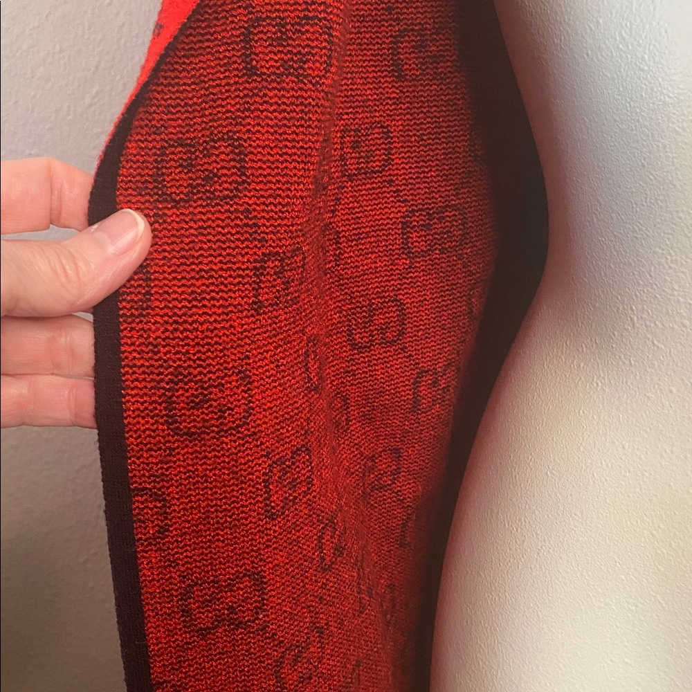 Double GG print red black hooded long cardigan sweater - Picture 5 of 9